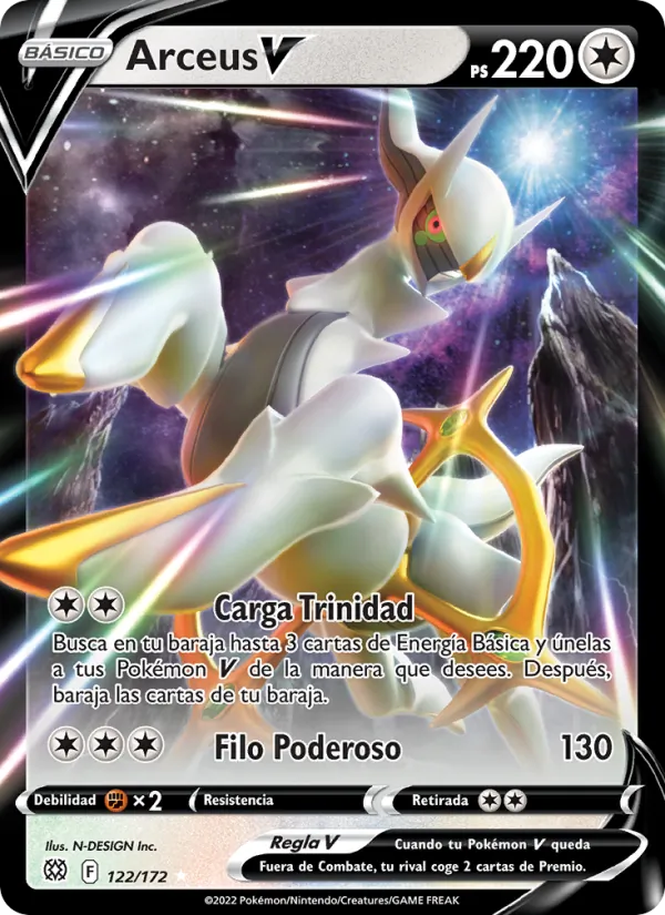 Carta Arceus V de la expansión Astros Brillantes, número 122/172