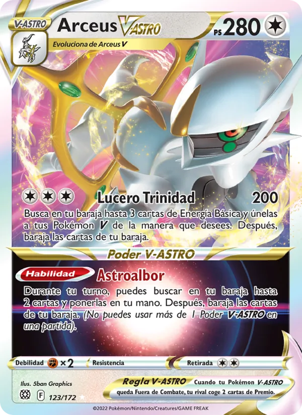 Carta Arceus V-ASTRO de la expansión Astros Brillantes, número 123/172