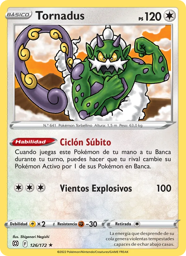Carta Tornadus de la expansión Astros Brillantes, número 126/172