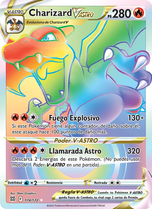 Carta Charizard V-ASTRO de la expansión Astros Brillantes, número 174/172