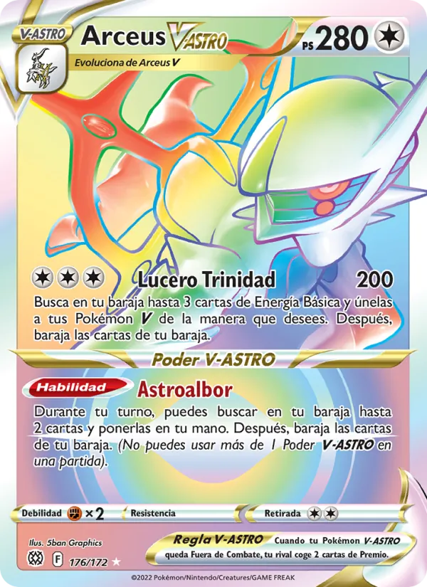 Carta Arceus V-ASTRO de la expansión Astros Brillantes, número 176/172