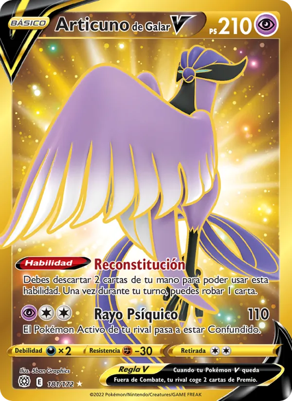 Carta Articuno de Galar V de la expansión Astros Brillantes, número 181/172
