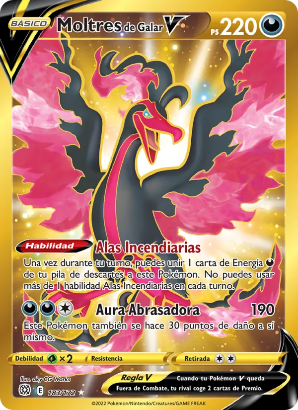 Carta Moltres de Galar V de la expansión Astros Brillantes, número 183/172