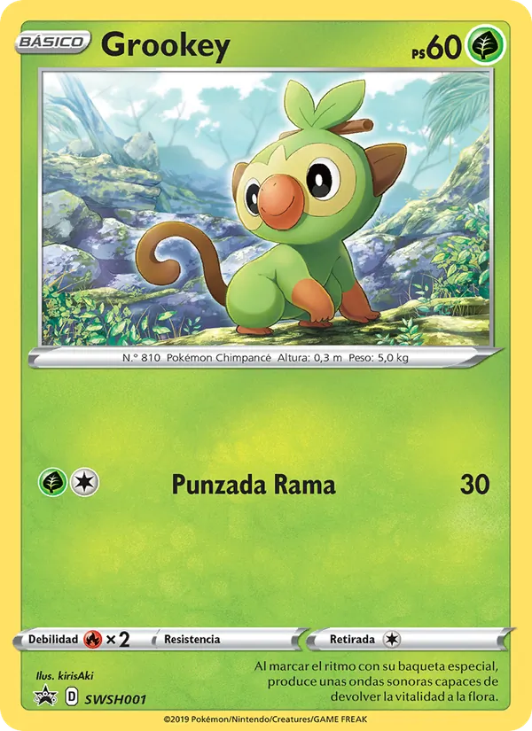 Carta Grookey de la expansión Cartas de promoción ESES, número SWSH001/307