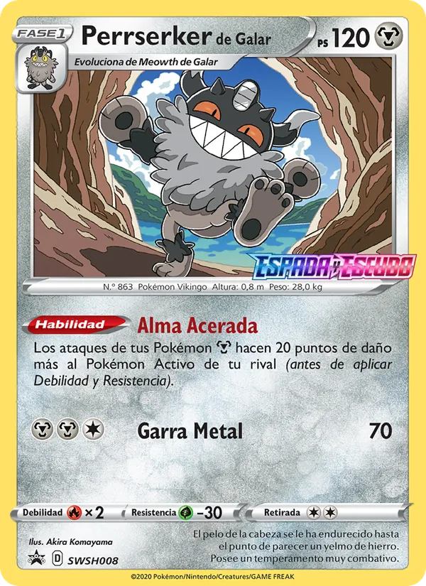 Carta Perrserker de Galar de la expansión Cartas de promoción ESES, número SWSH008/307