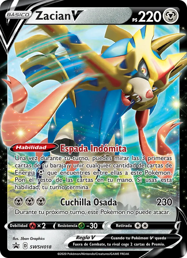 Carta Zacian V de la expansión Cartas de promoción ESES, número SWSH018/307