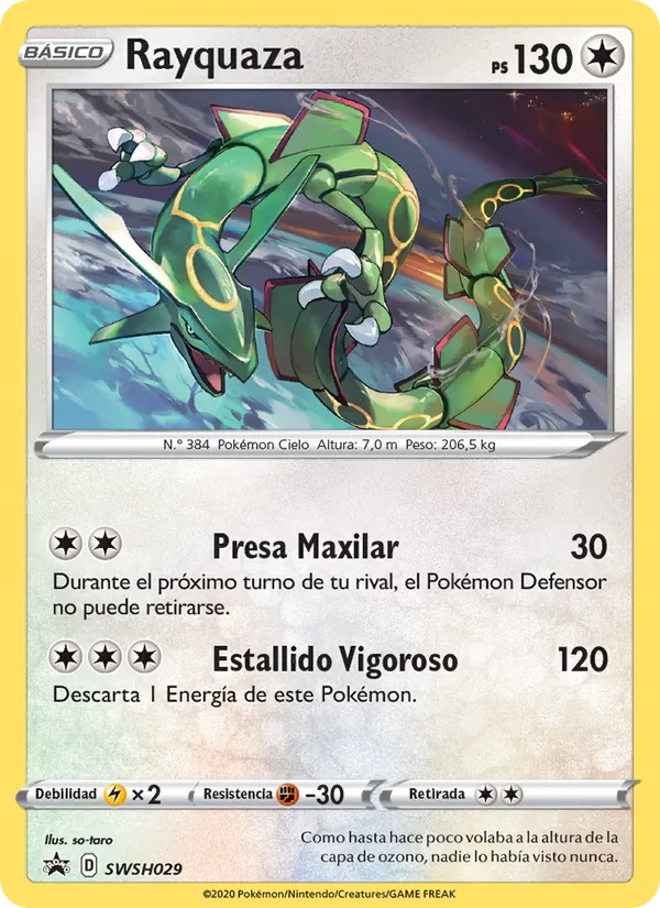 Carta Rayquaza de la expansión Cartas de promoción ESES, número SWSH029/307