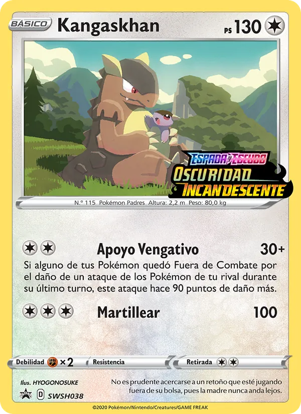 Carta Kangaskhan de la expansión Cartas de promoción ESES, número SWSH038/307