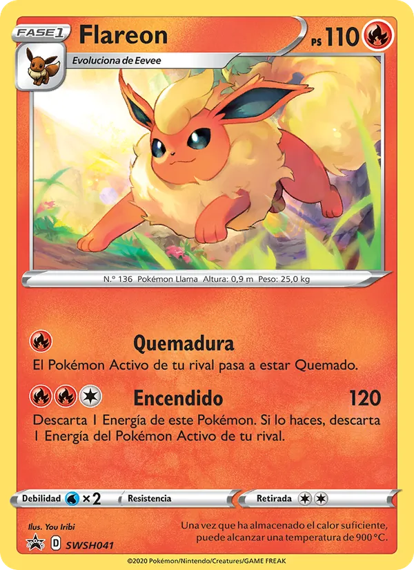 Carta Flareon de la expansión Cartas de promoción ESES, número SWSH041/307