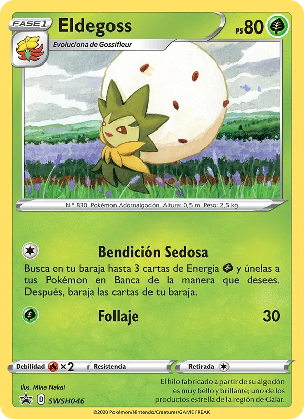 Carta Eldegoss de la expansión Cartas de promoción ESES, número SWSH046/307