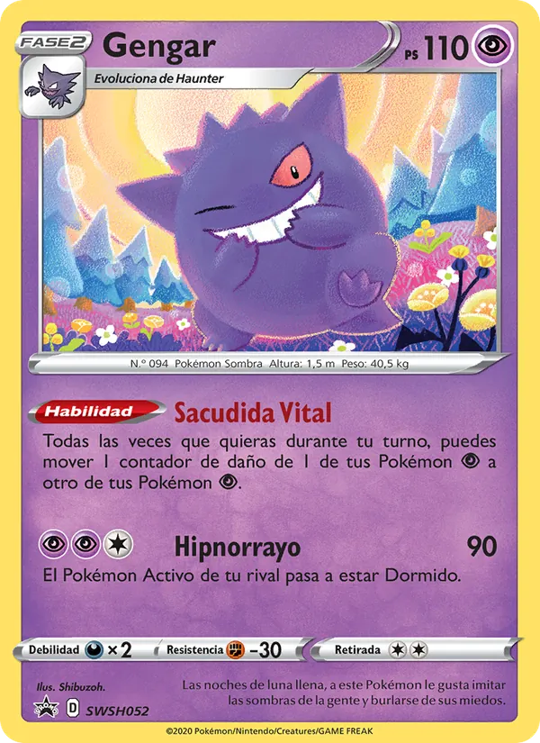 Carta Gengar de la expansión Cartas de promoción ESES, número SWSH052/307
