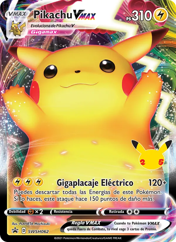 Carta Pikachu VMAX de la expansión Cartas de promoción ESES, número SWSH062/307