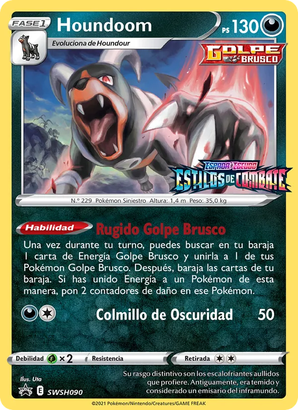 Carta Houndoom de la expansión Cartas de promoción ESES, número SWSH090/307