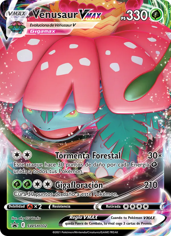 Carta Venusaur VMAX de la expansión Cartas de promoción ESES, número SWSH102/307