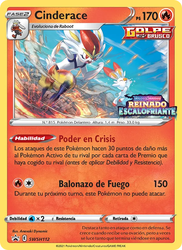 Carta Cinderace de la expansión Cartas de promoción ESES, número SWSH112/307