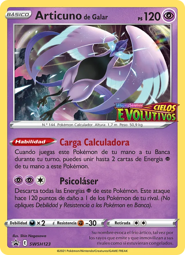 Carta Articuno de Galar de la expansión Cartas de promoción ESES, número SWSH123/307