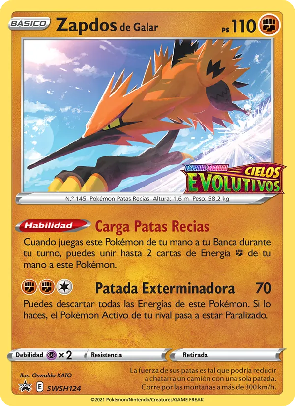 Carta Zapdos de Galar de la expansión Cartas de promoción ESES, número SWSH124/307