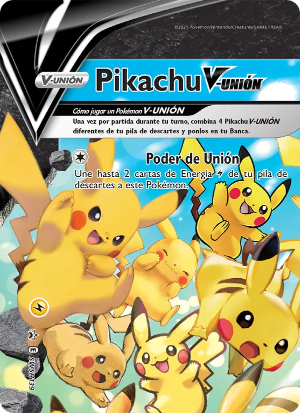 Carta Pikachu V-UNIÓN de la expansión Cartas de promoción ESES, número SWSH139/307