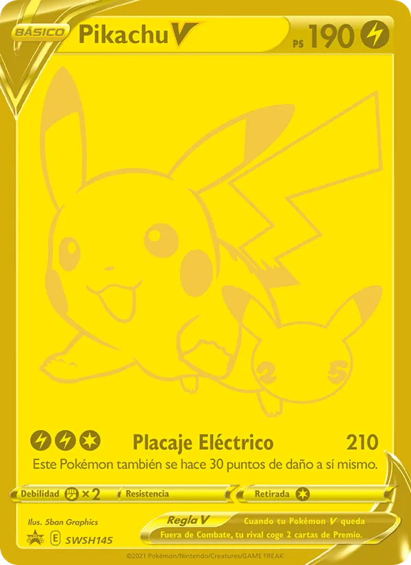 Carta Pikachu V de la expansión Cartas de promoción ESES, número SWSH145/307