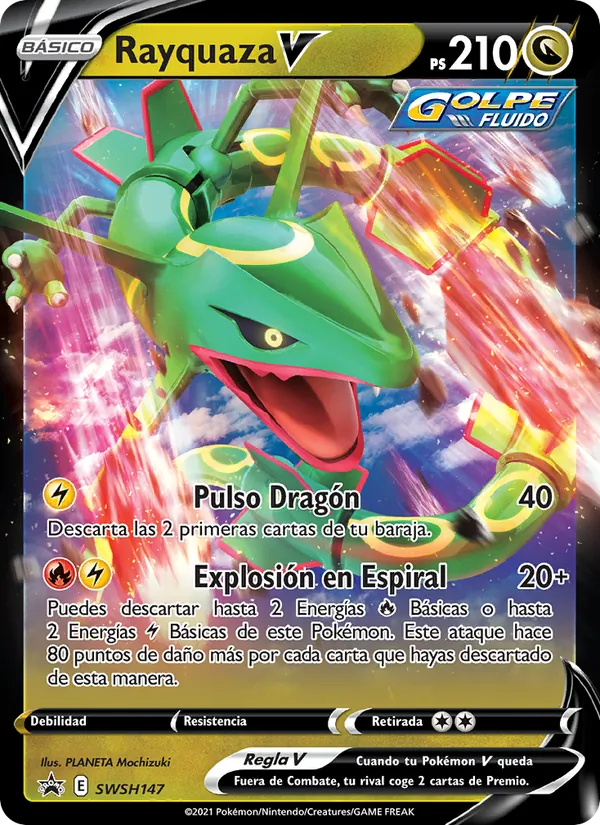 Carta Rayquaza V de la expansión Cartas de promoción ESES, número SWSH147/307