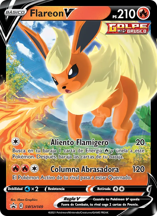 Carta Flareon V de la expansión Cartas de promoción ESES, número SWSH149/307