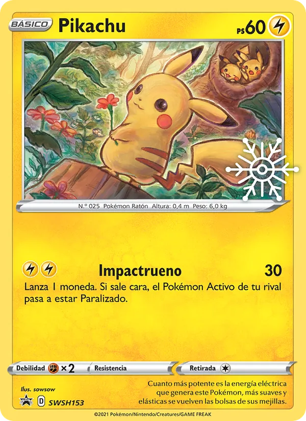 Carta Pikachu de la expansión Cartas de promoción ESES, número SWSH153/307