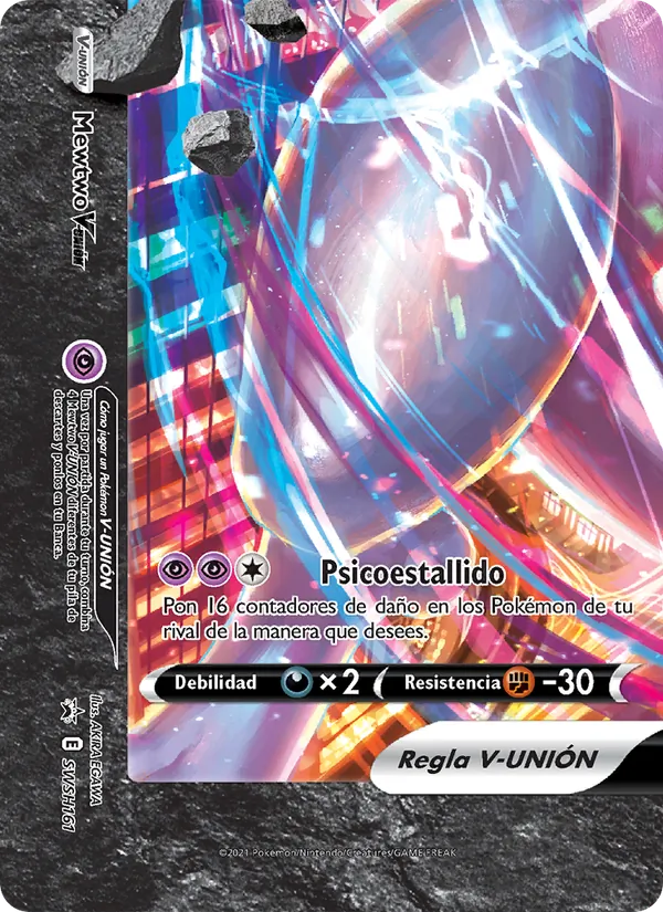 Carta Mewtwo V-UNIÓN de la expansión Cartas de promoción ESES, número SWSH161/307