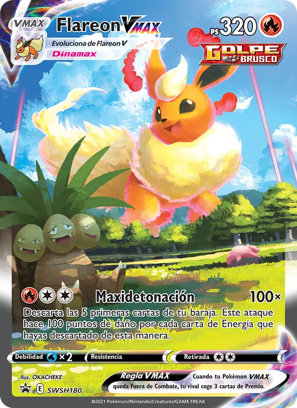 Carta Flareon VMAX de la expansión Cartas de promoción ESES, número SWSH180/307