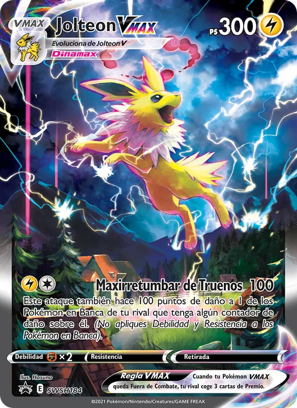 Carta Jolteon VMAX de la expansión Cartas de promoción ESES, número SWSH184/307
