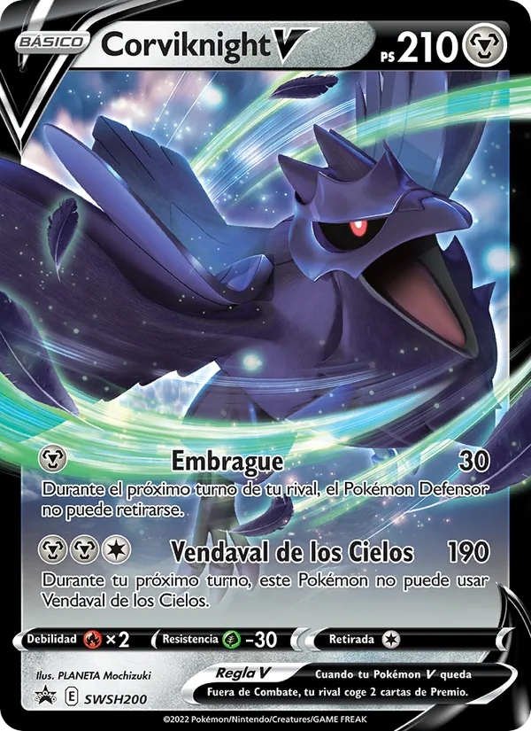 Carta Corviknight V de la expansión Cartas de promoción ESES, número SWSH200/307