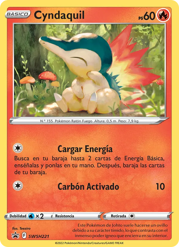 Carta Cyndaquil de la expansión Cartas de promoción ESES, número SWSH221/307
