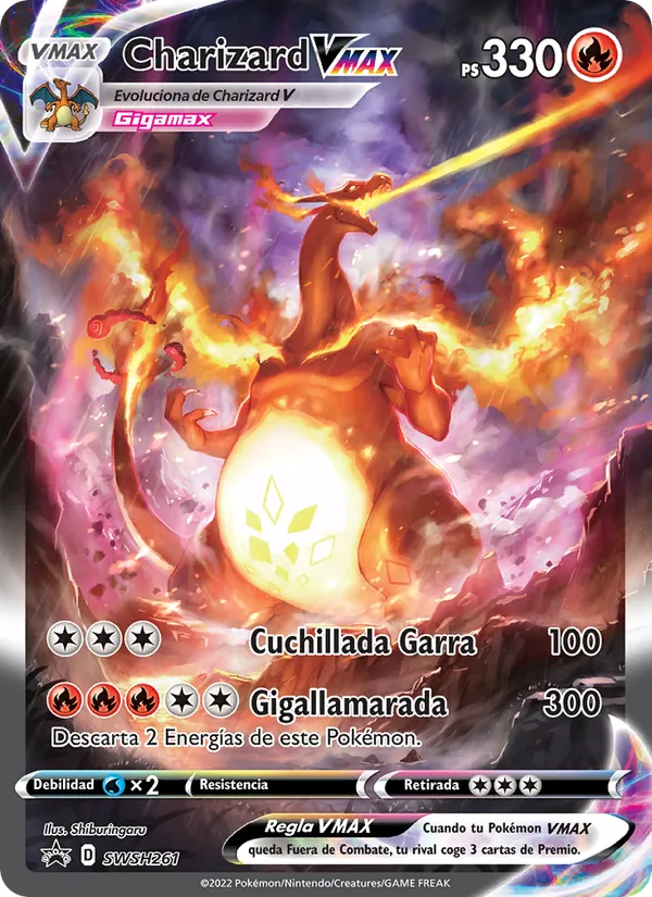 Carta Charizard VMAX de la expansión Cartas de promoción ESES, número SWSH261/307