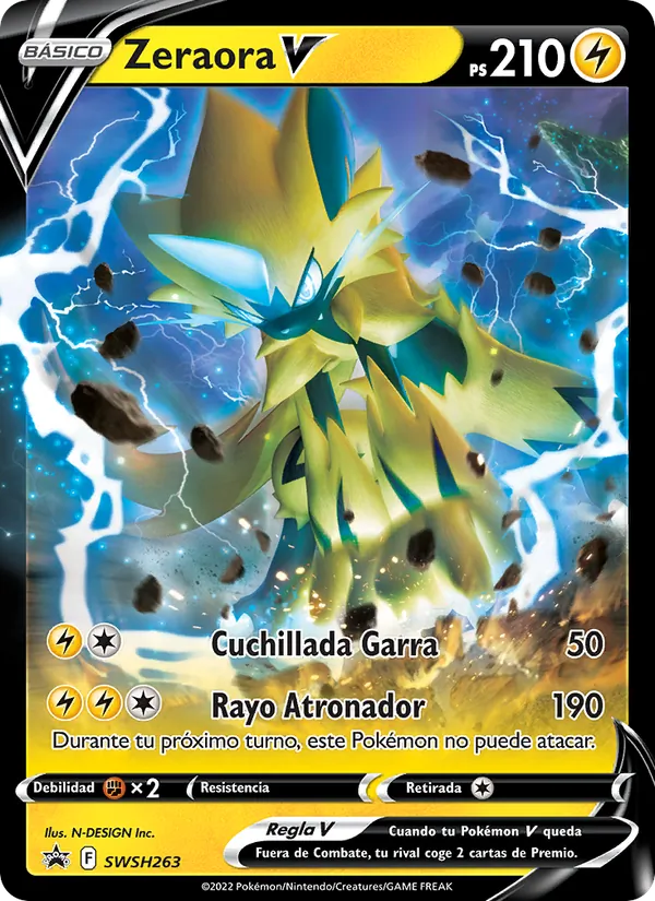 Carta Zeraora V de la expansión Cartas de promoción ESES, número SWSH263/307