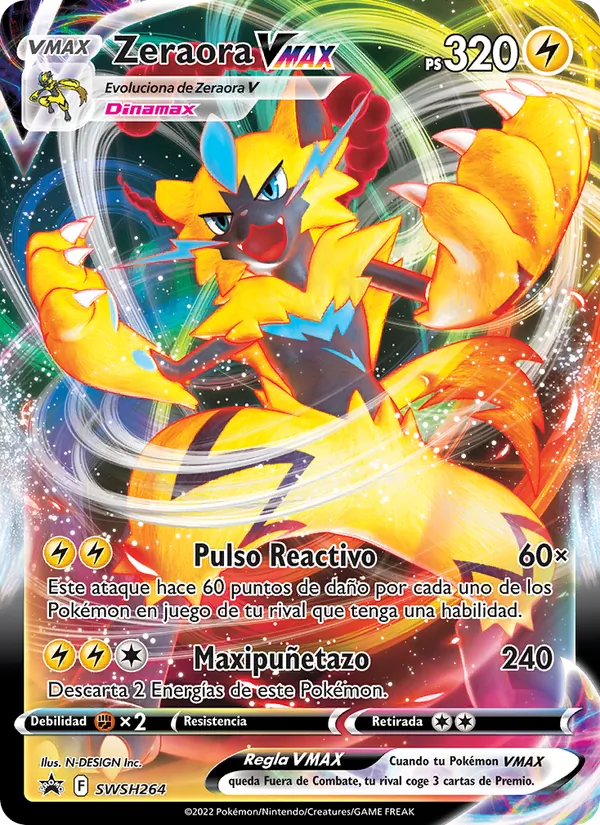 Carta Zeraora VMAX de la expansión Cartas de promoción ESES, número SWSH264/307