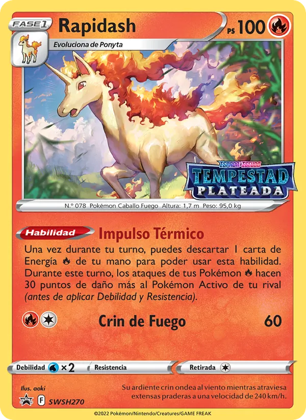 Carta Rapidash de la expansión Cartas de promoción ESES, número SWSH270/307