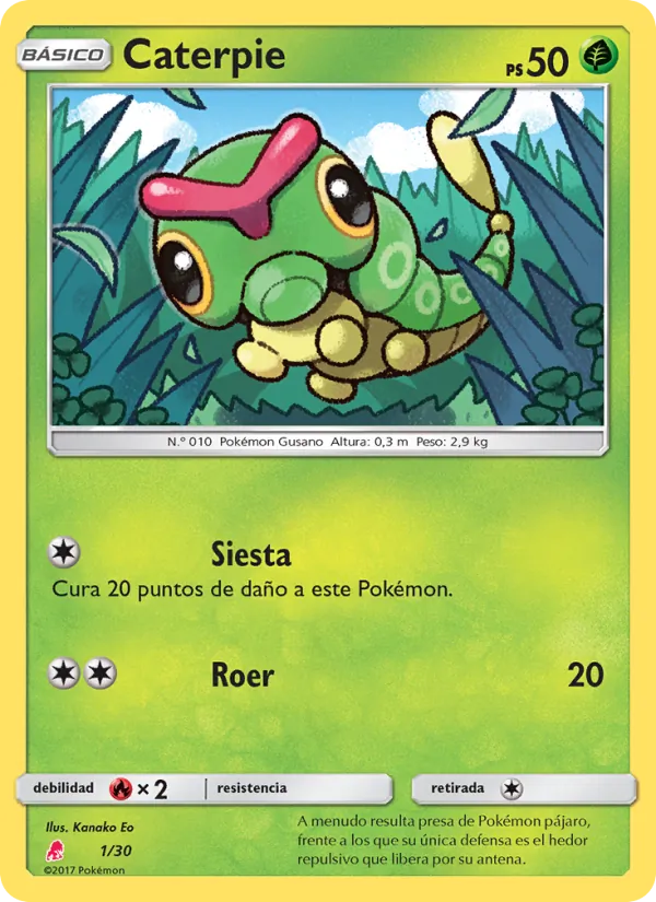 Carta Caterpie de la expansión Kit de Entrenador Sol y Luna (Lycanroc), número 1/30