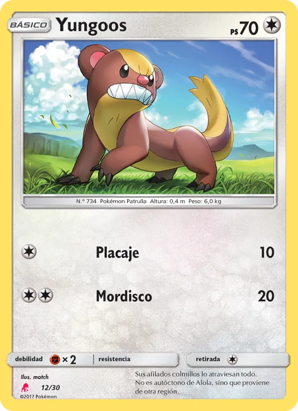 Carta Yungoos de la expansión Kit de Entrenador Sol y Luna (Lycanroc), número 12/30