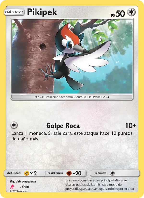 Carta Pikipek de la expansión Kit de Entrenador Sol y Luna (Lycanroc), número 15/30