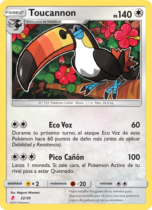 Carta Toucannon de la expansión Kit de Entrenador Sol y Luna (Lycanroc), número 22/30