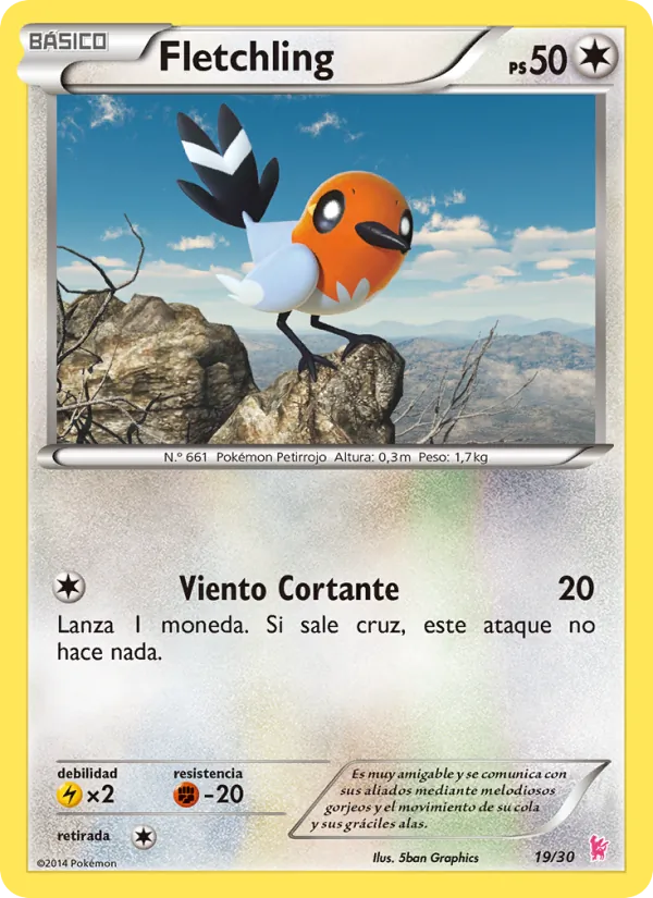 Carta Fletchling de la expansión Kit de Entrenador XY (Pikachu Enmascarada), número 19/30