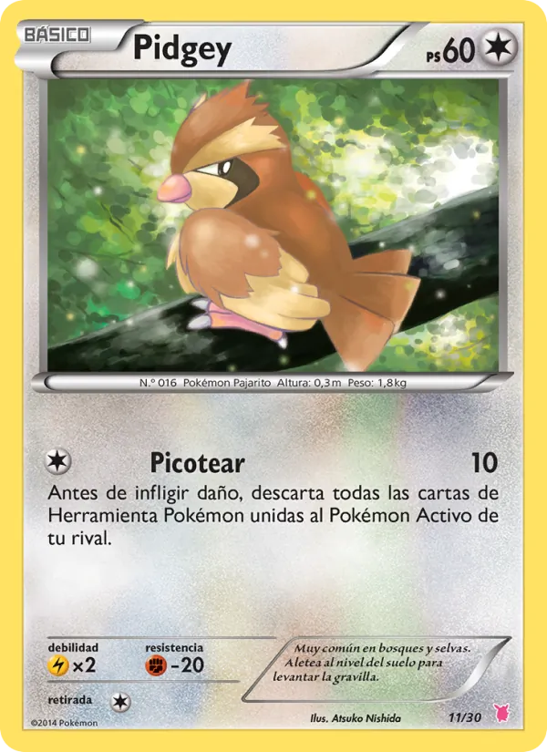 Kartu Pidgey dari XY trainer Kit (Wigglytuff), nomor 11/30