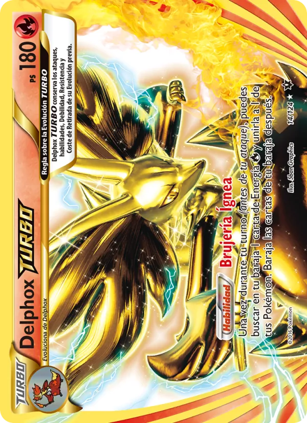 Carta Delphox TURBO de la expansión Destinos Enfrentados, número 14/124
