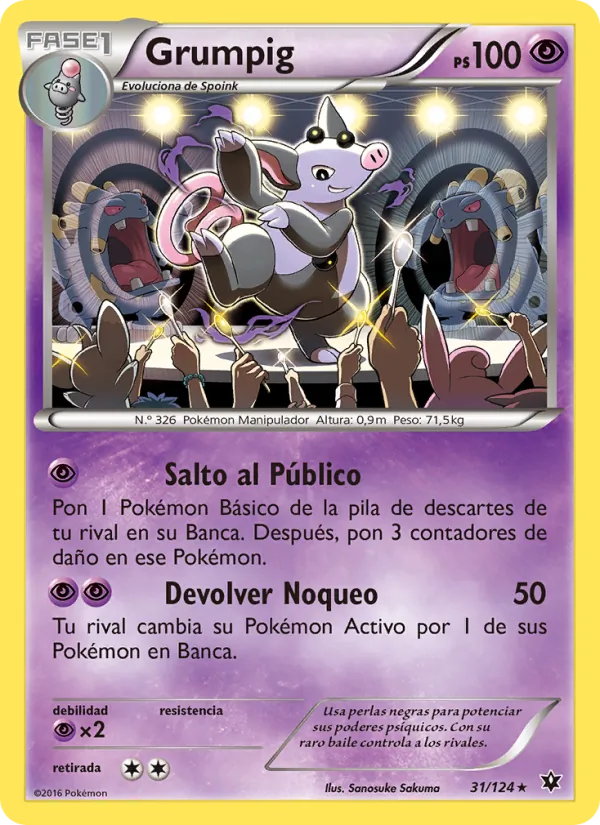Carta Grumpig de la expansión Destinos Enfrentados, número 31/124