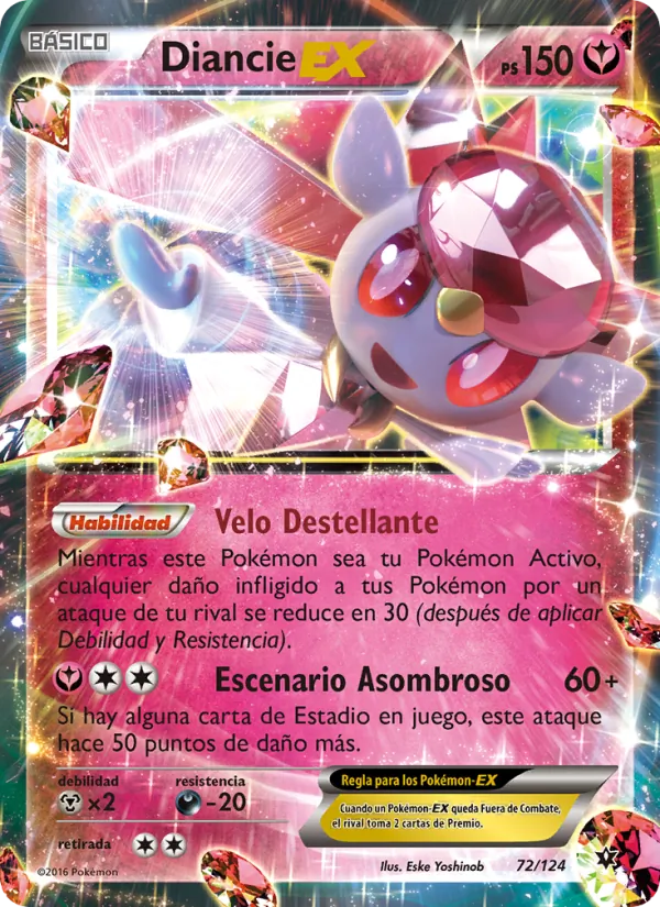 Carta Diancie EX de la expansión Destinos Enfrentados, número 72/124