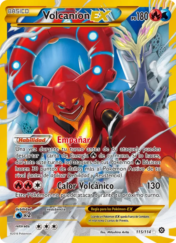 Carta Volcanion EX de la expansión Asedio de Vapor, número 115/114