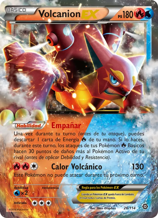 Carta Volcanion EX de la expansión Asedio de Vapor, número 26/114