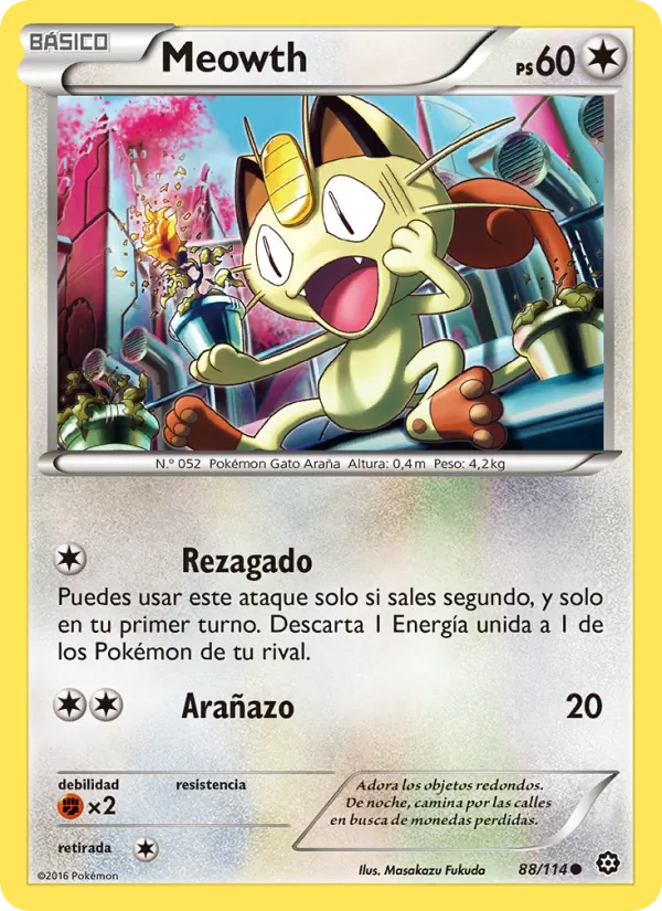 Carta Meowth de la expansión Asedio de Vapor, número 88/114