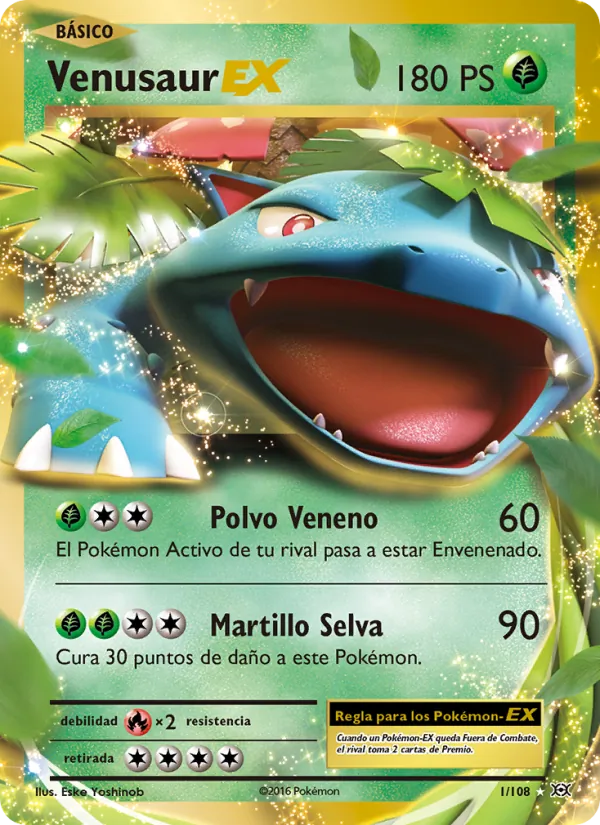 Carta Venusaur EX de la expansión Evoluciones, número 1/108