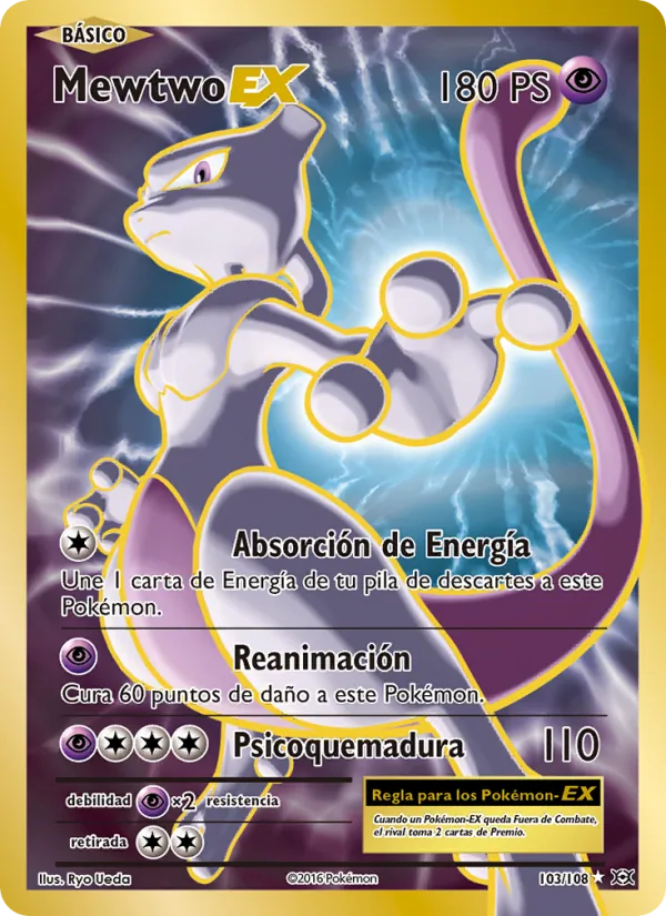 Carta Mewtwo EX de la expansión Evoluciones, número 103/108