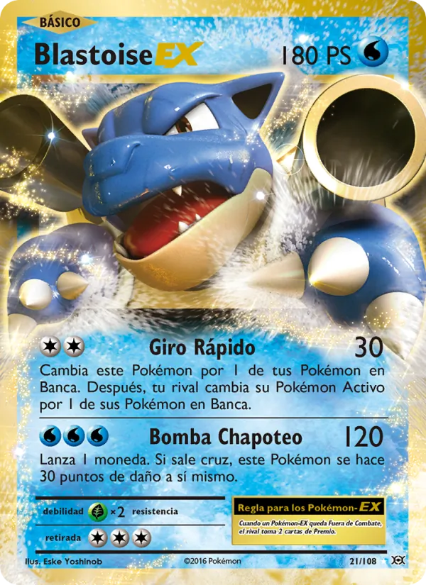 Carta Blastoise EX de la expansión Evoluciones, número 21/108